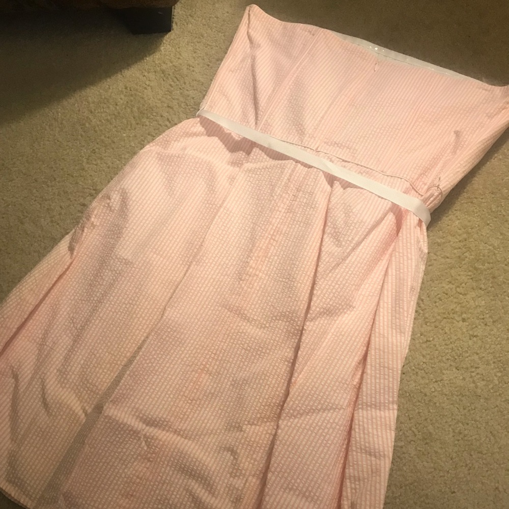NEVER WORN - Pink/White Seersucker Strapless Dress - Picture 3 of 3